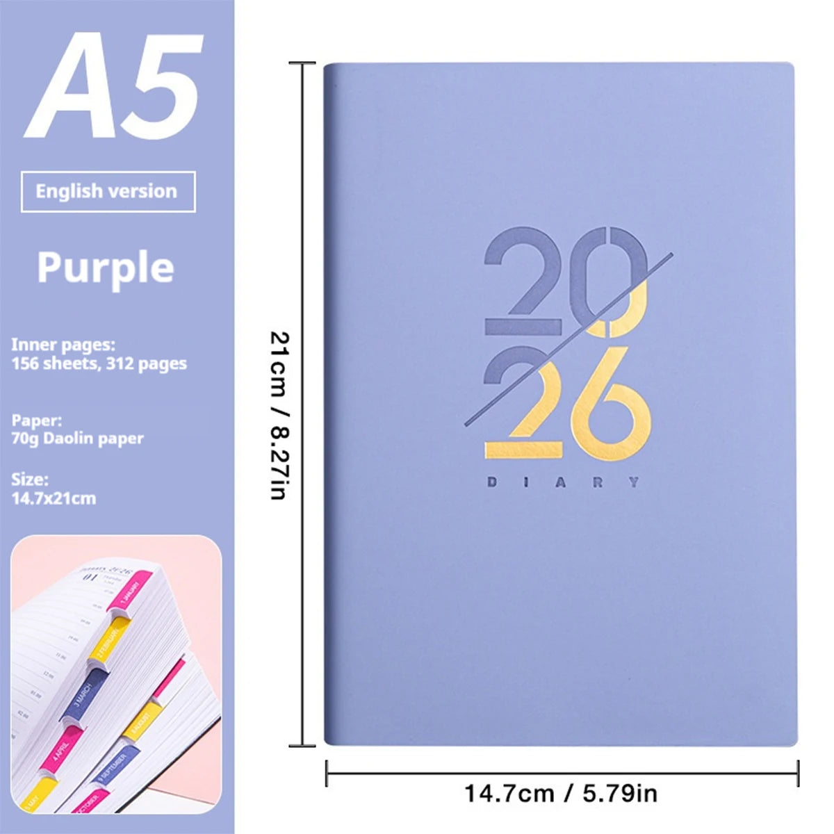 2026 Planer A5 PU-Ledereinband Spanisch Englisch wöchentlicher Monatsplaner