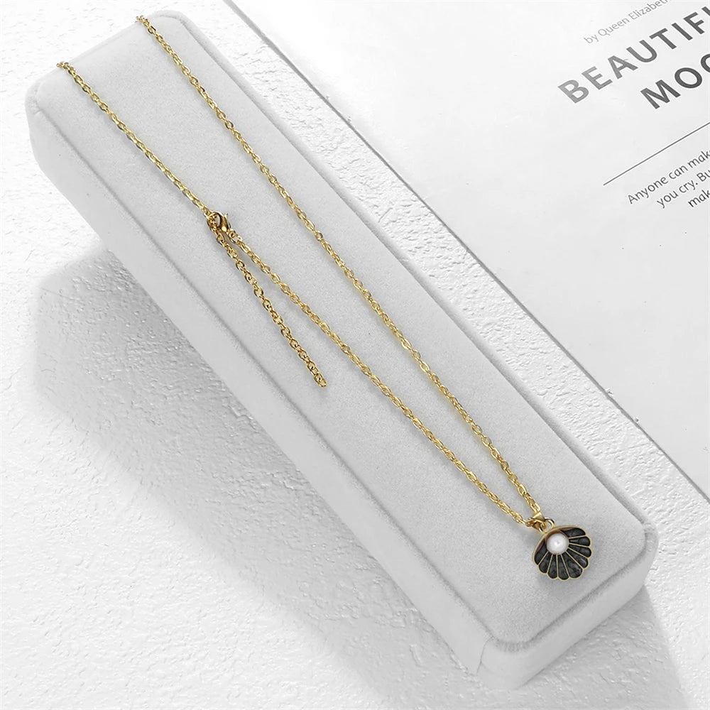 Boho Muschel Perlenanhänger Halskette mit verstellbarer O Kette