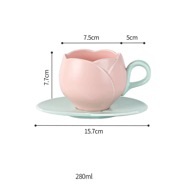 Elegantes Tulpe Keramik-Kaffeetassen-Set 280/320ml, mikrowellen- - spülmaschinenfest