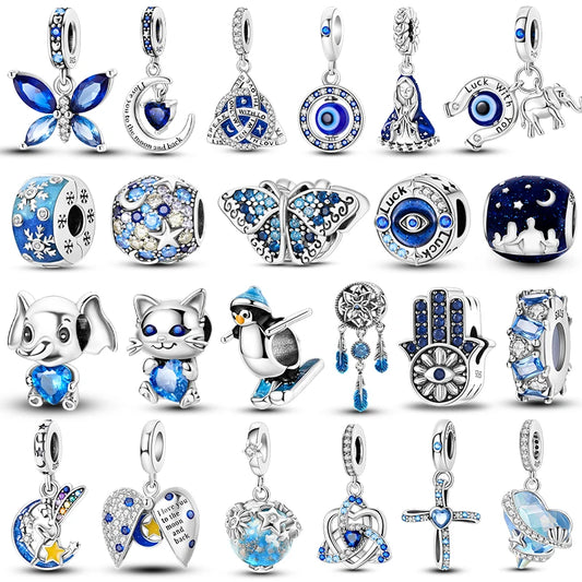 Edler Charm-Anhänger aus 925er Silber mit funkelndem blauem Zirkon – perfekt für DIY-Schmuck