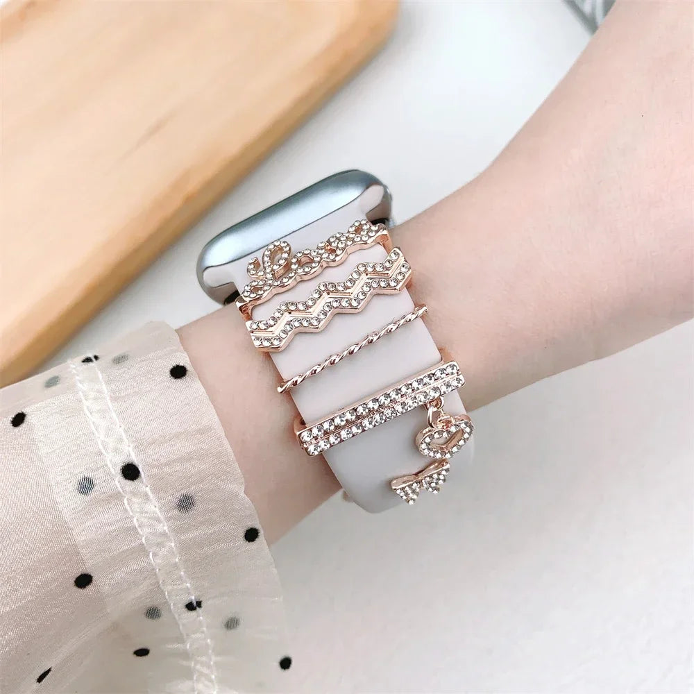Mode Strap Dekorative Ring Für Apple Watch Band Diamant Schmuck Ornament Armband Metall Charms Silikon Armband Zubehör-Yabubest - Home & More