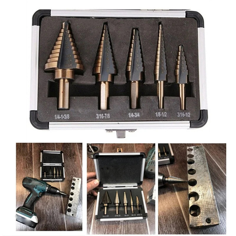 5 teiliges HSS Kobalt Stufenbohrer Set für Holz und Metall