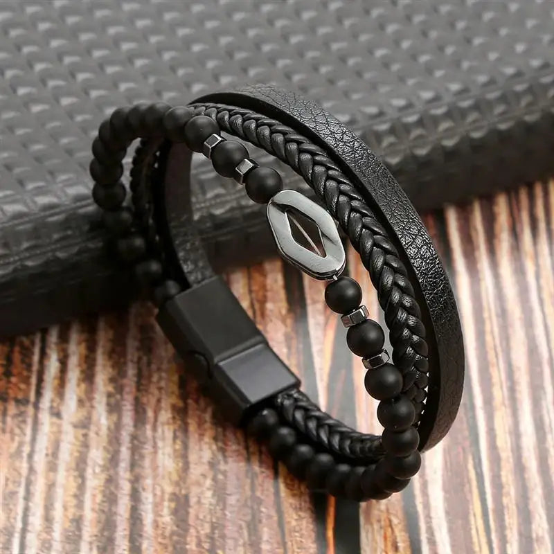 Handgewebtes Lederarmband für Herren – Multilayer Stil