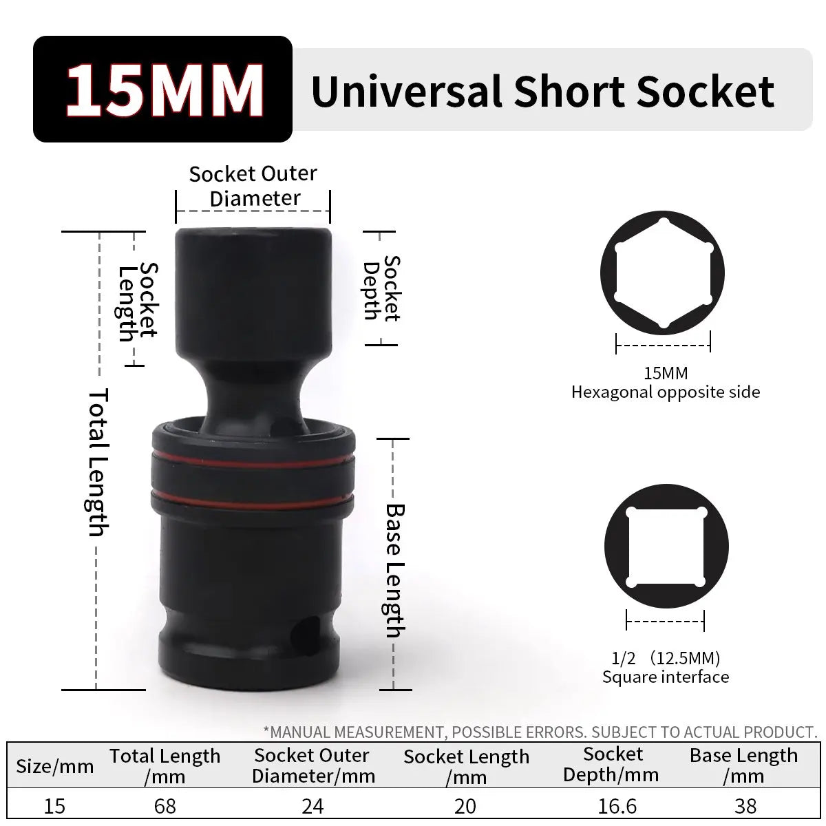 Universal Gelenk Adapter 1/2 Zoll Antrieb 10-24 mm Drehbarer Kurzsteckschlüssel