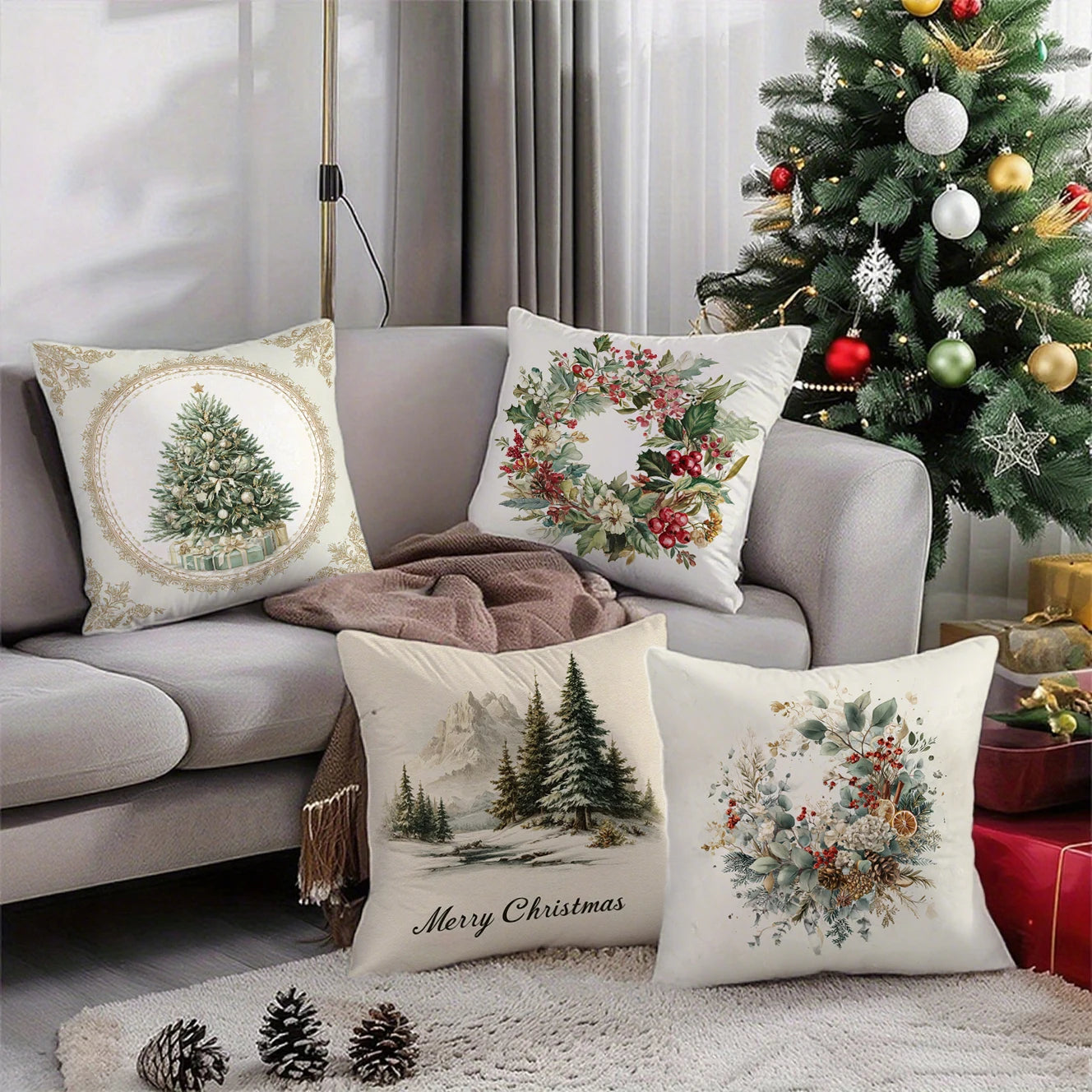 Festlicher Kissenbezug mit Weihnachtsbaum Muster für Ihr Zuhause