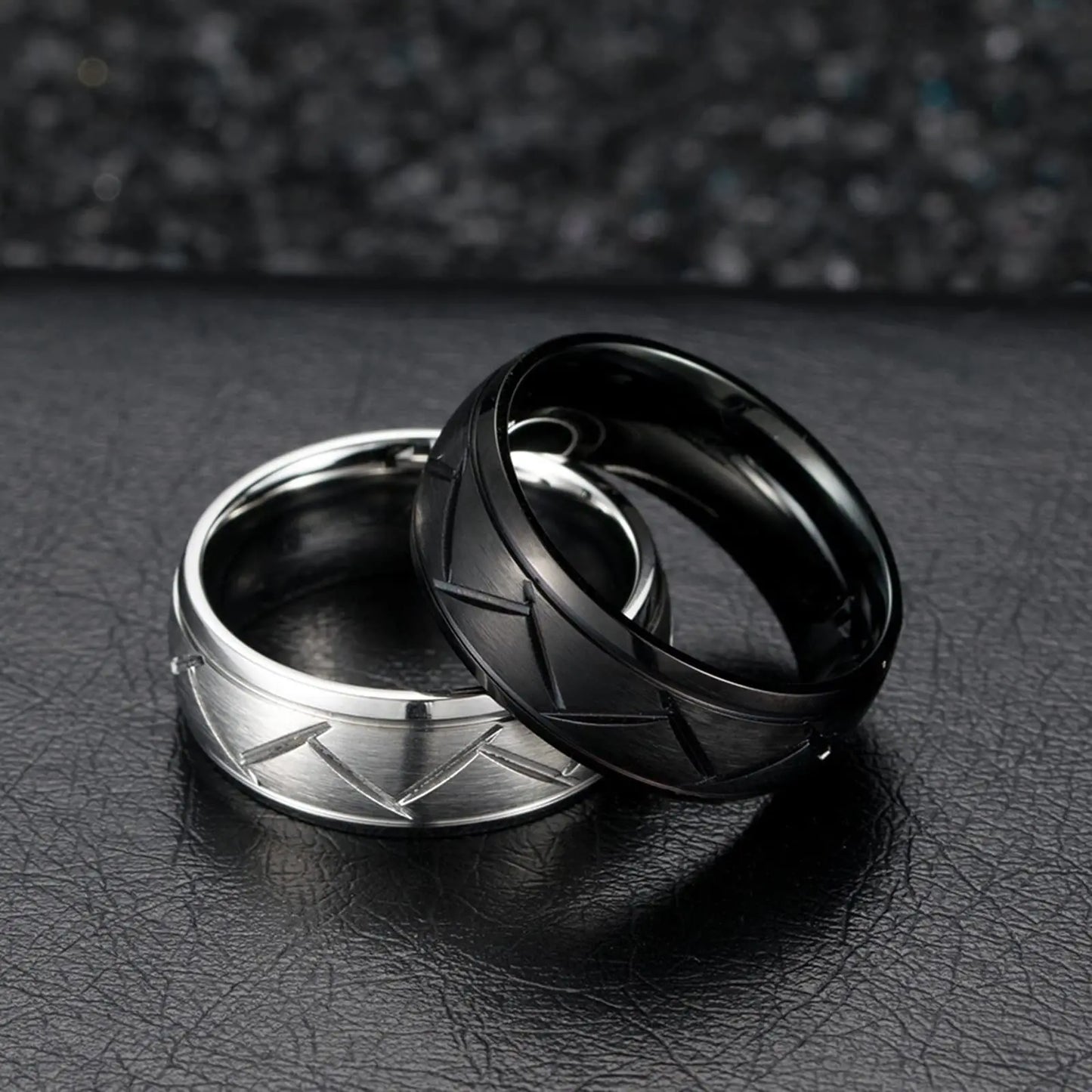 Fashio Männer Ringe Schwarz Titan Edelstahl Ringe Für Männer Frauen Ziegel Muster Finish Abgeschrägte Kante Hochzeit Ring Partei Schmuck