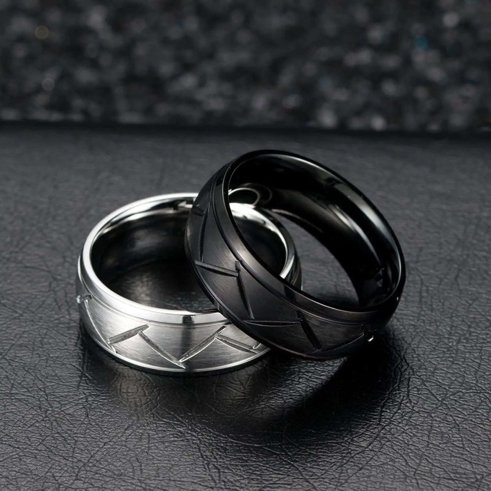 Fashio Männer Ringe Schwarz Titan Edelstahl Ringe Für Männer Frauen Ziegel Muster Finish Abgeschrägte Kante Hochzeit Ring Partei Schmuck