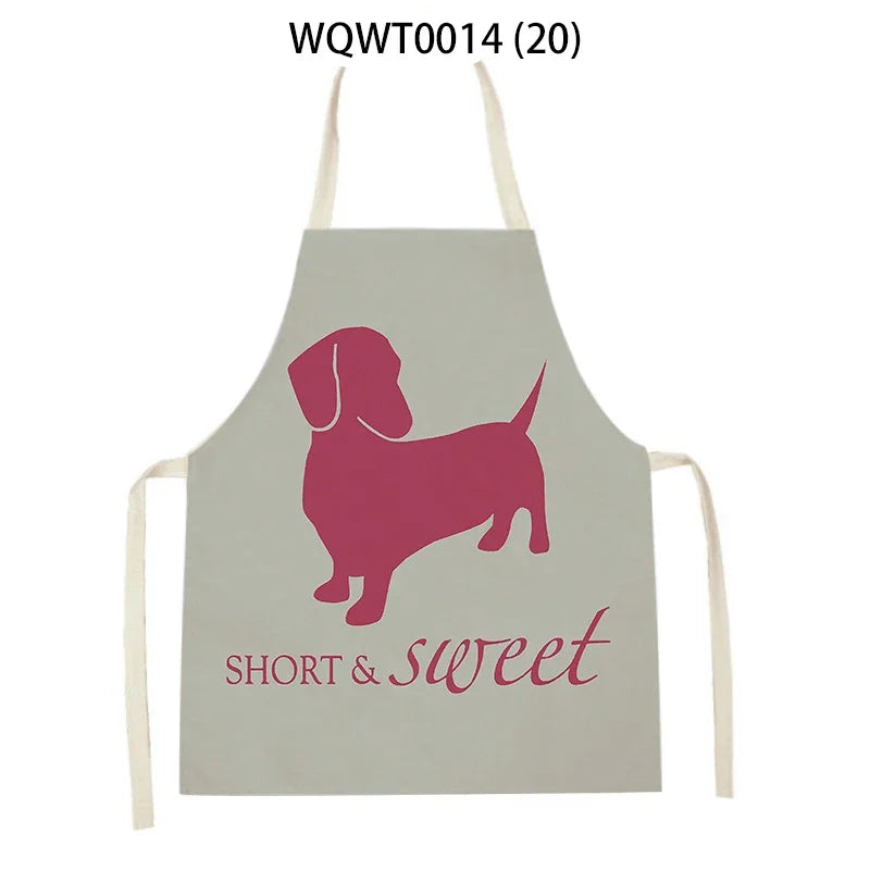 Ärmellose Leinen Schürze mit Bulldoggenmotiv – Praktisch fürs Kochen - Backen