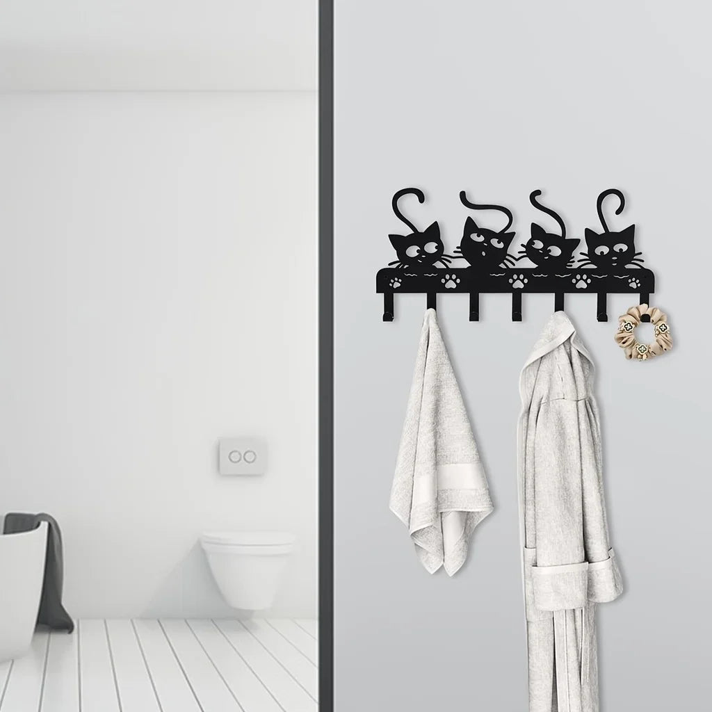 Niedliche Katzen Wandhaken aus Eisen mit 7 Haken für Schlüssel Mäntel