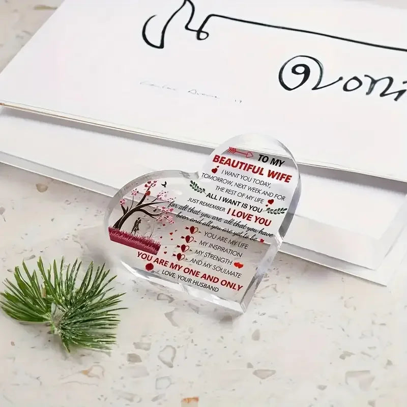 Romantisches Acryl Herz Andenken mit Liebesspruch – Geschenk für Ehefrau
