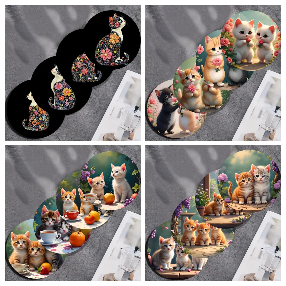 Set 4 bunte rutschfeste Holzuntersetzer für Küche Büro und Party