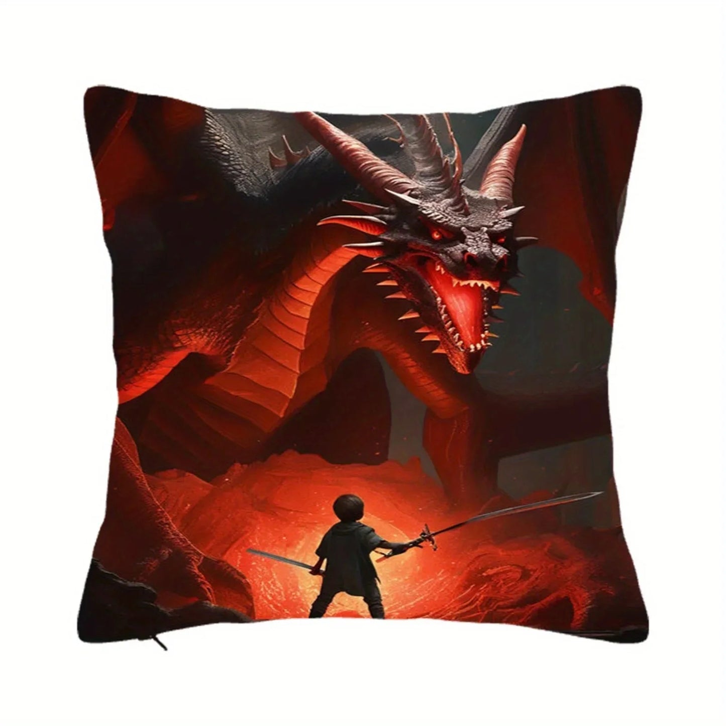 Fantasy Kissenbezug Drachen und Schloss für Sofa und Wohnzimmer