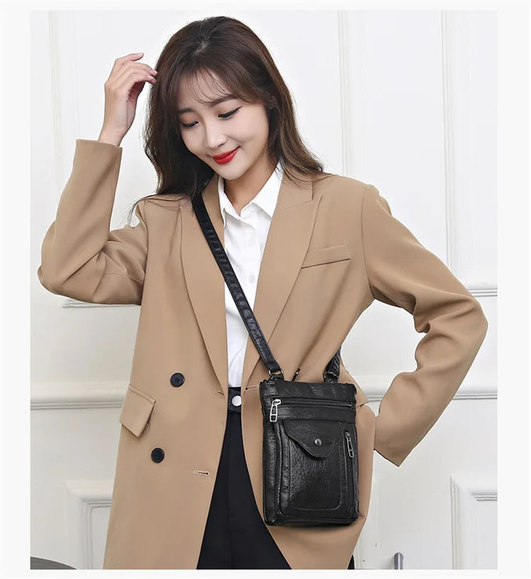 Modische Umhängetasche aus weichem Leder für Damen Handytasche