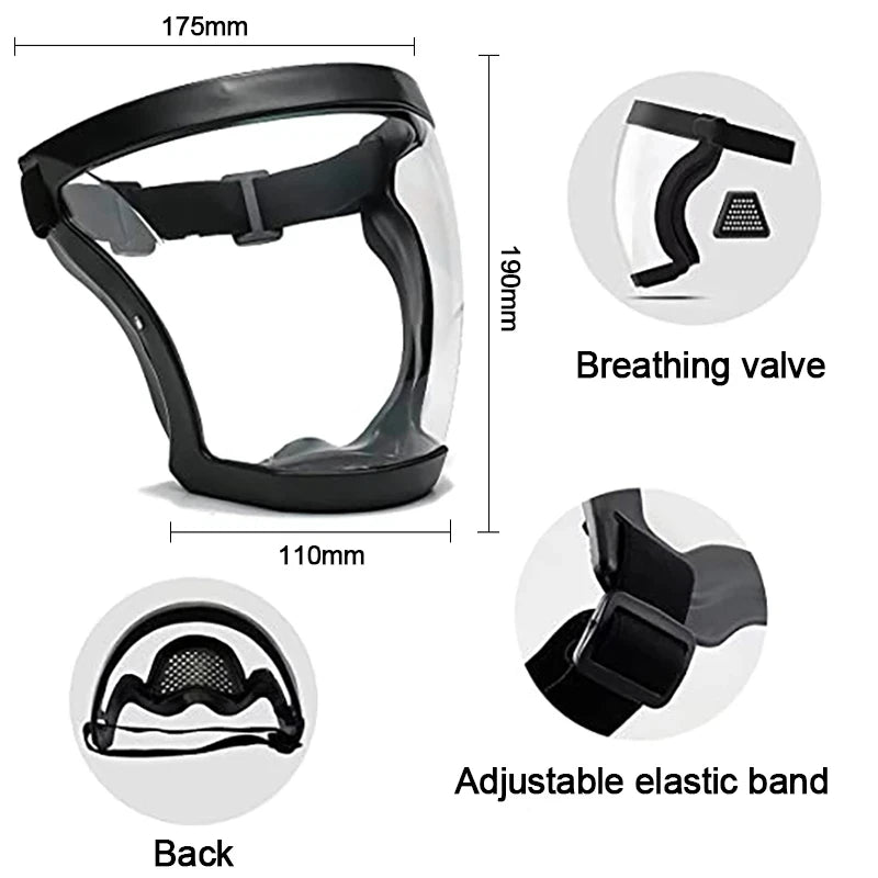 Transparenter Vollgesichtsschutz Wiederverwendbar Staubdicht Antibeschlag