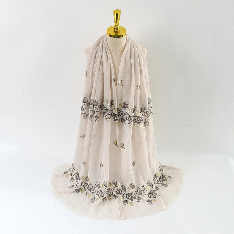 Damen Baumwoll-Leinen Schal Gold Bedruckt Quadratisch Kleine Blumenmuster