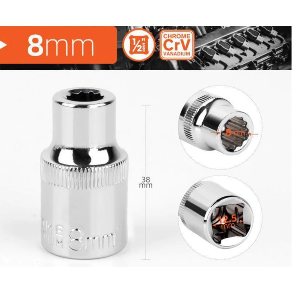 1/2 Zoll Vierkantantrieb 12-Punkt Steckschlüssel für Ratschenschlüssel 8-32mm