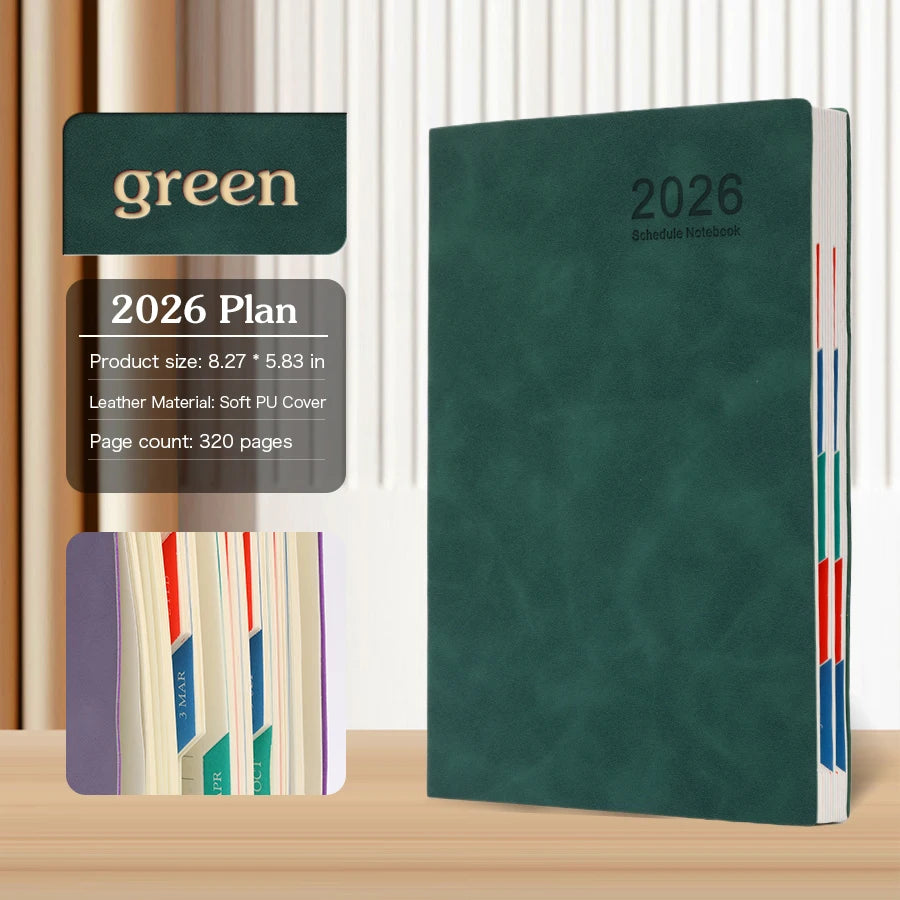 A5 Planer 2026 PU Leder – 365 Tage Kalender für täglichen & wöchentlichen Zeitplan
