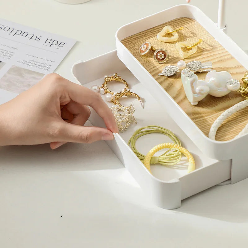 Schmuck Organizer Display mit Holz Tablett für Ohrringe Armbänder Ringe