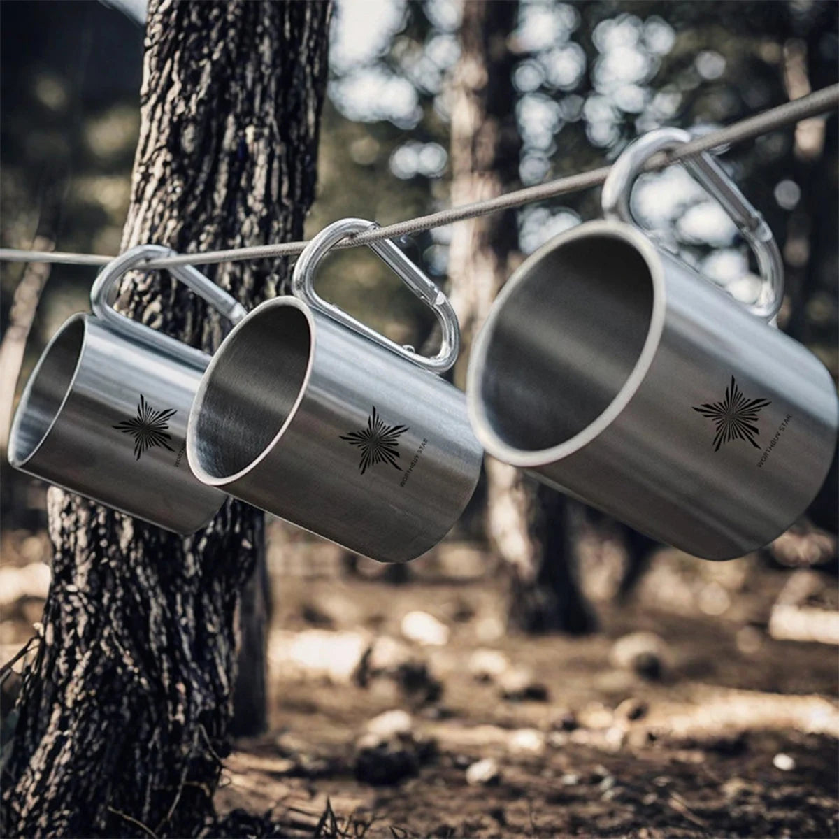 Camping Edelstahl Trinkbecher 220/300ml mit Karabinergriff für Outdoor