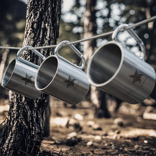 Camping Edelstahl Trinkbecher 220/300ml mit Karabinergriff für Outdoor