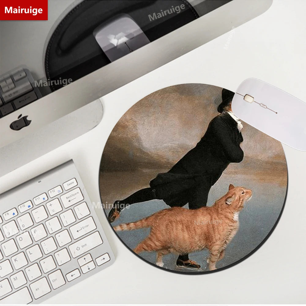 Rundes Mauspad 22cm - Niedliches Katzen Design - Van Gogh Stil für Gamer