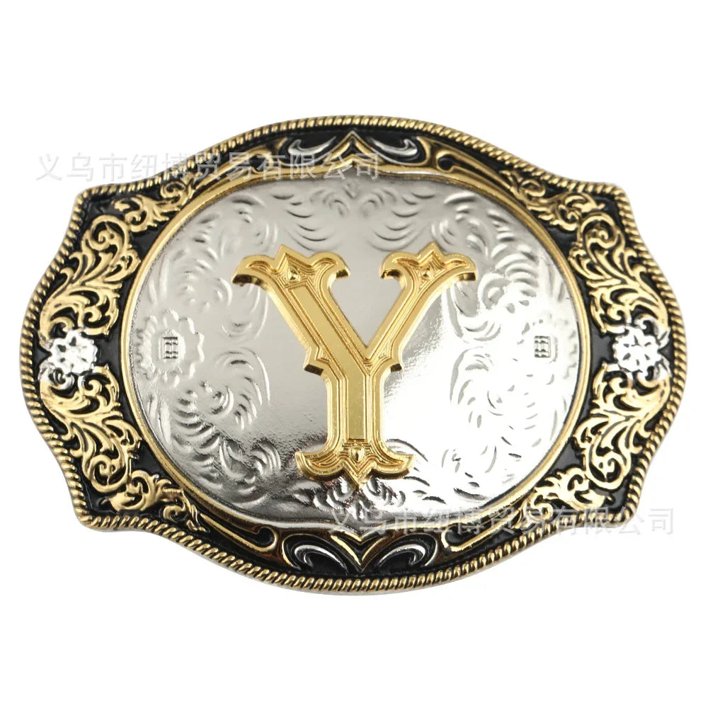 Goldfarbene Legierungs Gürtelschnalle im Western-Stil mit Buchstaben