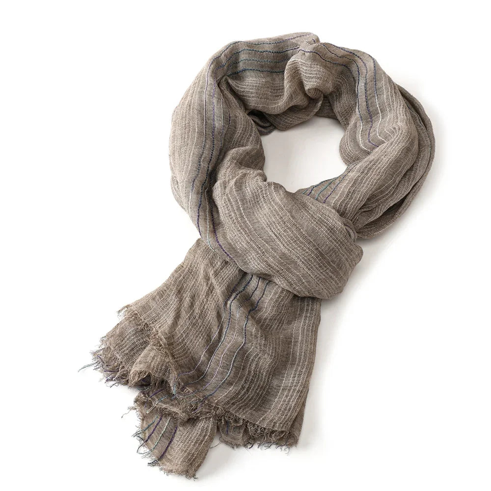 Baumwolle Leinen Herren Schal Gestreift Warm Halstuch 200x75cm Herbst Winter