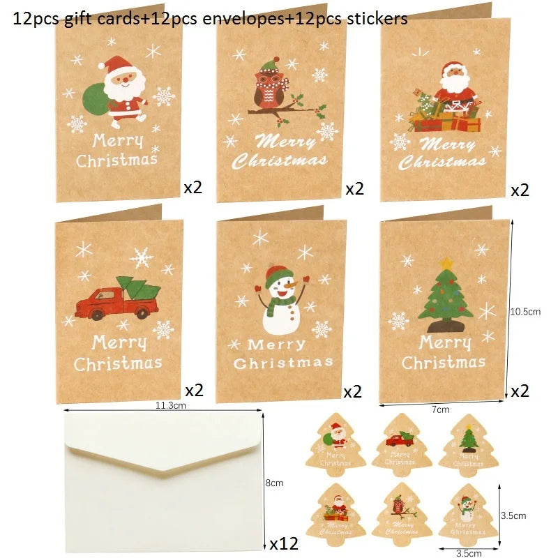 12er Set Weihnachts Grußkarten mit Umschlägen und Stickern