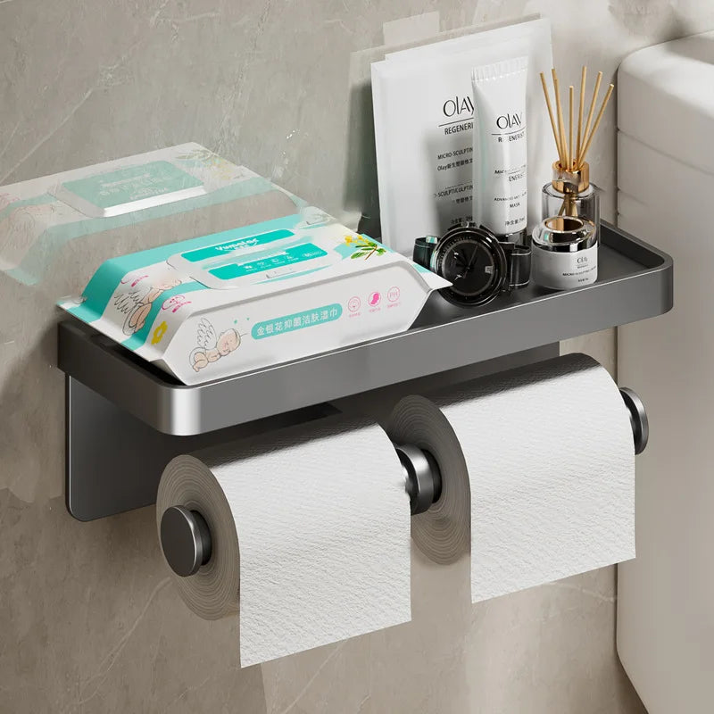 Robuster Aluminium Toilettenpapierhalter mit Regal – rostfrei - bis 10 kg belastbar