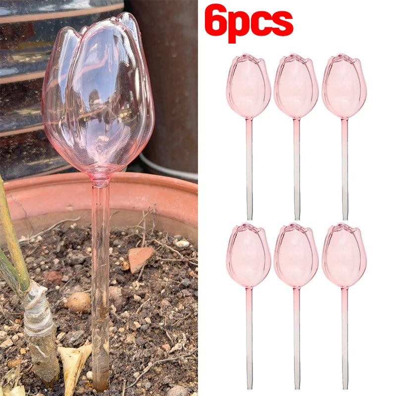 Automatische Tropfbewässerung: Rosa Borosilikatglas-Bewässerungsbälle, 1-6 Stk
