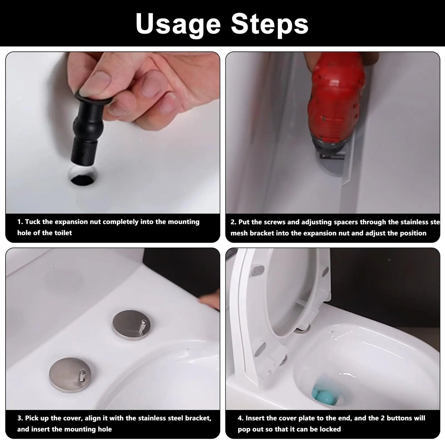 8er-Pack universelle Toilettensitzscharniere mit erweiterbaren Gummimuttern