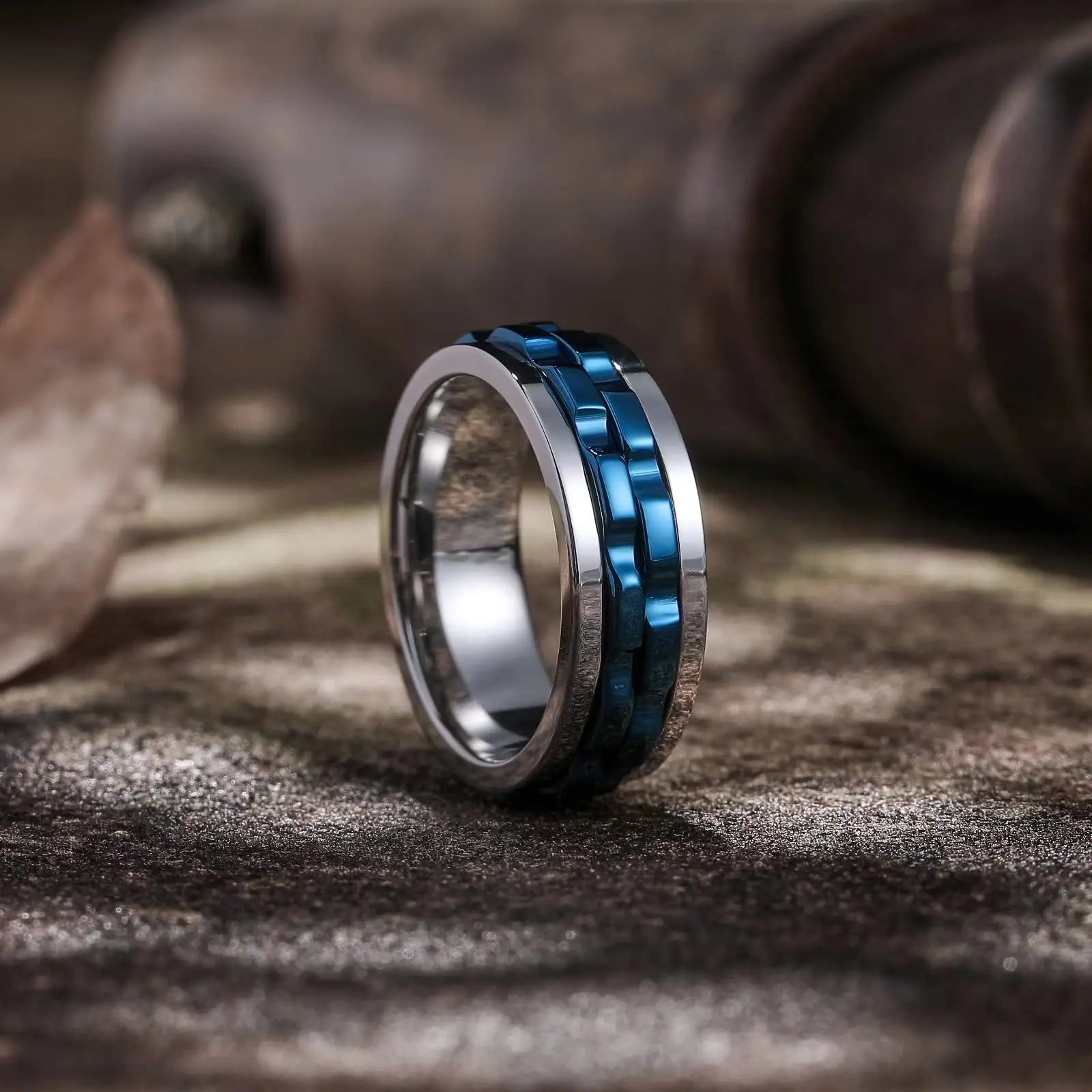 Drehbarer Edelstahl Ring mit Ketten Design für Herren