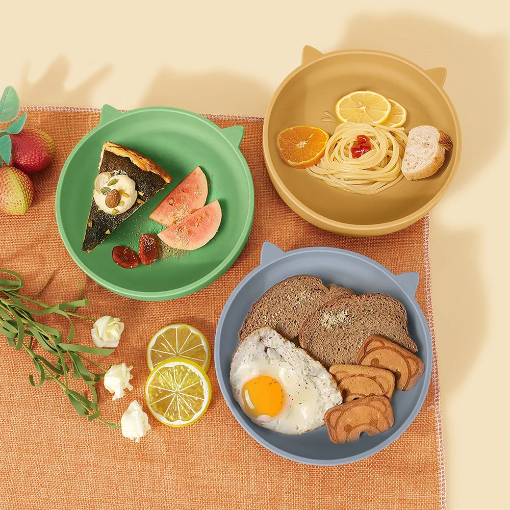 Silikon Baby Teller Saugplatte Katze Form BPA frei kindgerechtes Geschirr