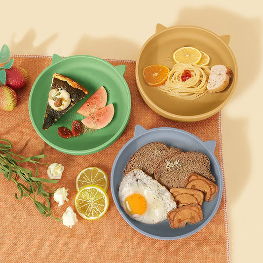 Silikon Baby Teller Saugplatte Katze Form BPA frei kindgerechtes Geschirr