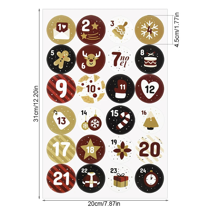 Weihnachts-Adventskalender Aufkleber 1/3/5 Blatt für Geschenkverpackung