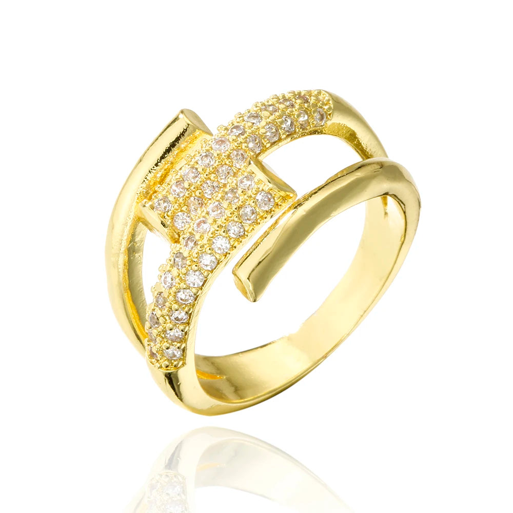 Eleganter Kupfer Ring mit AAA Zirkonia und Geometrischem Design für Frauen