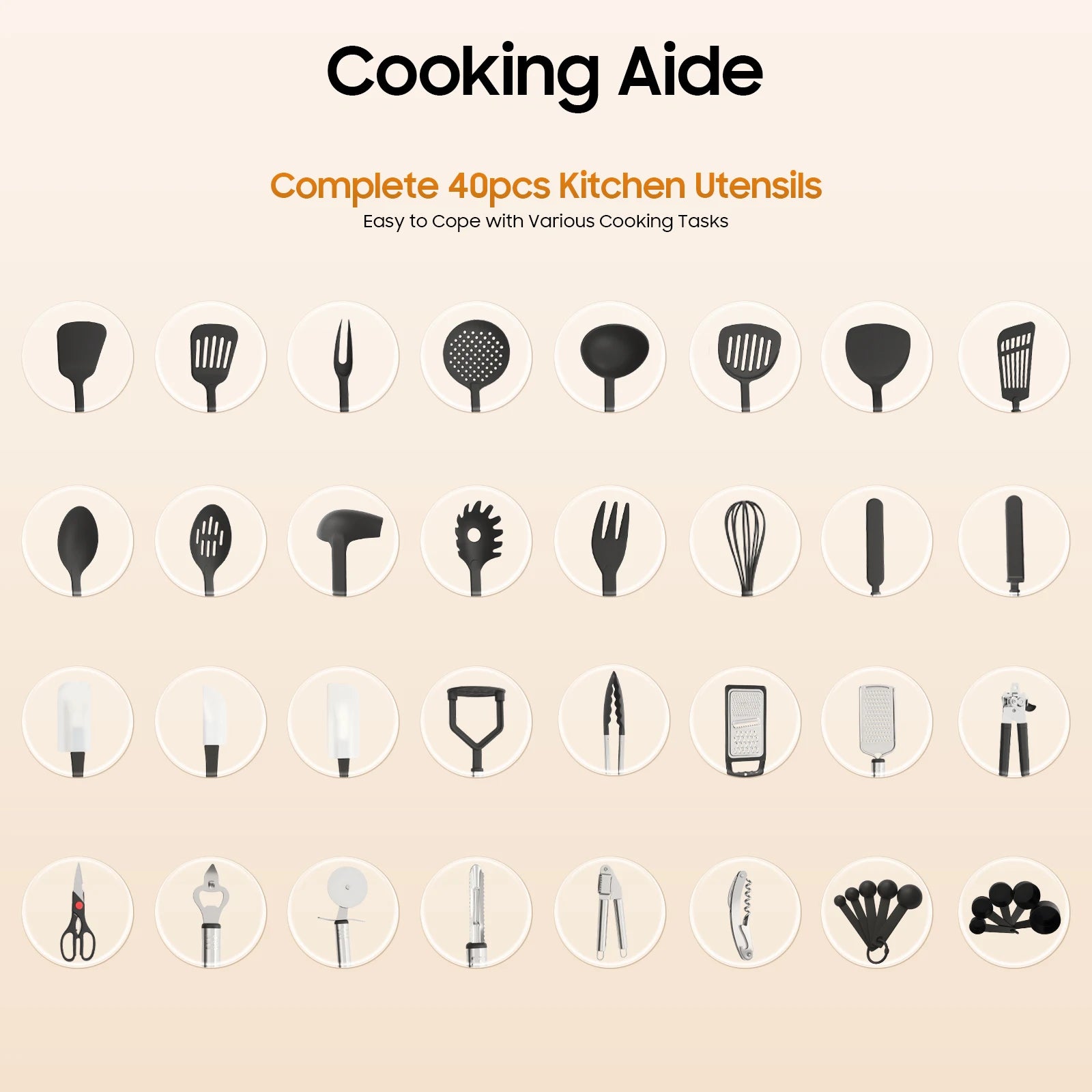 40-teiliges Küchenutensilien Set aus Nylon und Edelstahl für Kochenthusiasten-Yabubest - Home & More