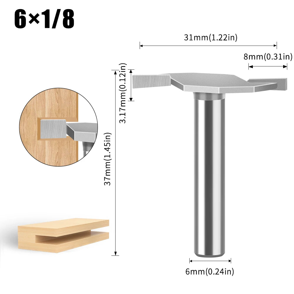 Wolframlegierung T-Cutter Router Bit 6mm 12mm Schaft Fräskopf für Holz