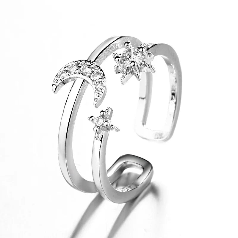 Verstellbarer Silberring mit hohlen Linien, stylischer Punk-Schmuck Unisex