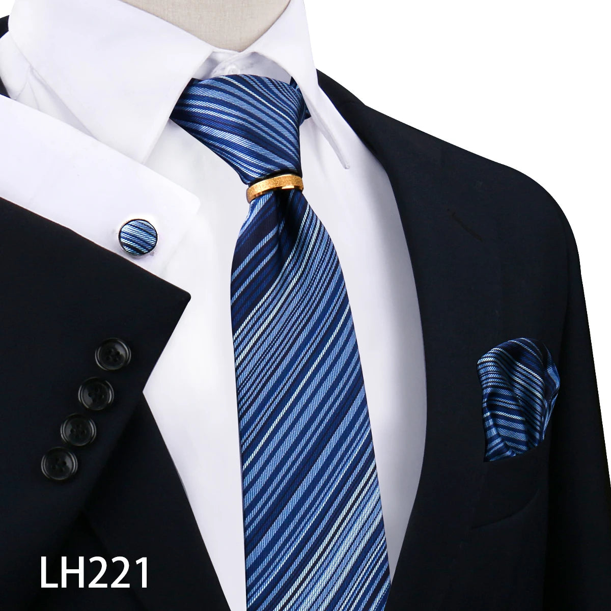 Herren Krawattenset Gold Ring, Manschettenknöpfe, Einstecktuch Festlich