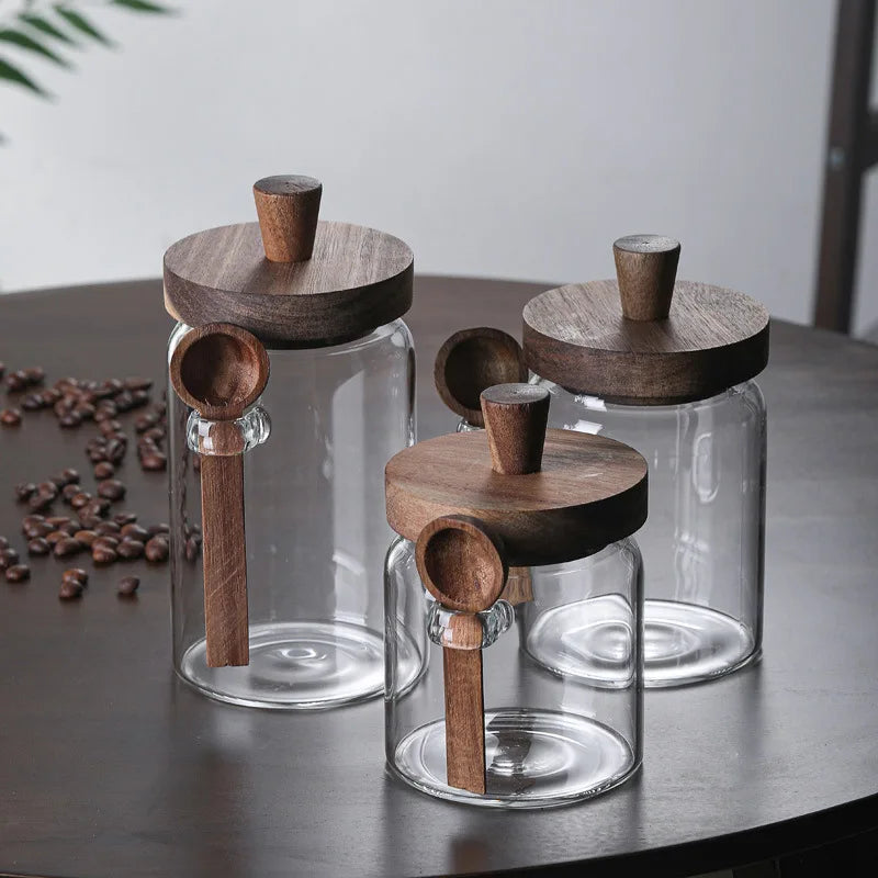 Luftdichte Vorratsgläser mit Holzdeckel - Löffel – stilvoll, praktisch 400–900 ml
