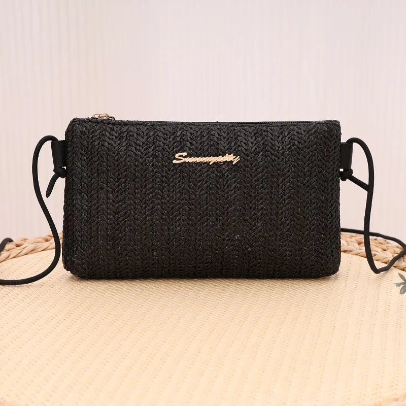 Leichte pastorale Schultertasche aus Stroh für Damen, vielseitig - soft