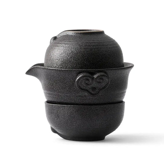 Chinesisches Kung-Fu-Teeset mit Teekanne und 2 Teetassen aus Keramik