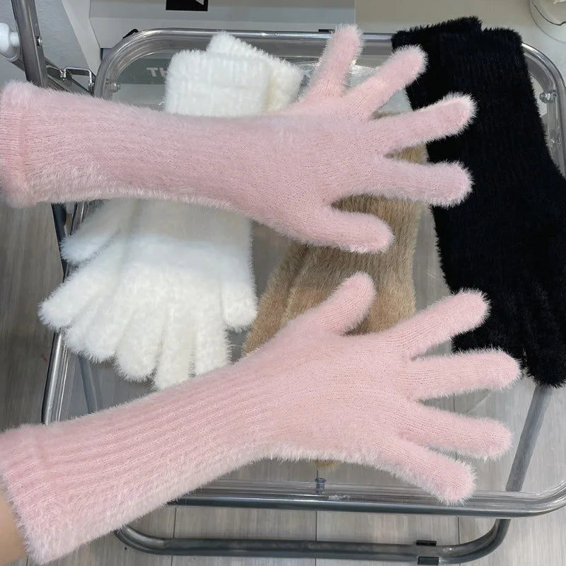 Warme Gestrickte Damen Handschuhe mit Nerz Wolle Schutz