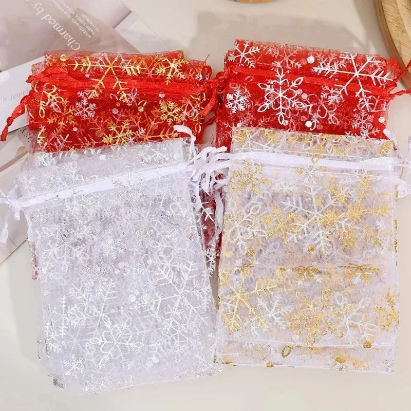 Weihnachts Kordelzug Taschen Rot Transparent Organza 10 bis 200 Stück