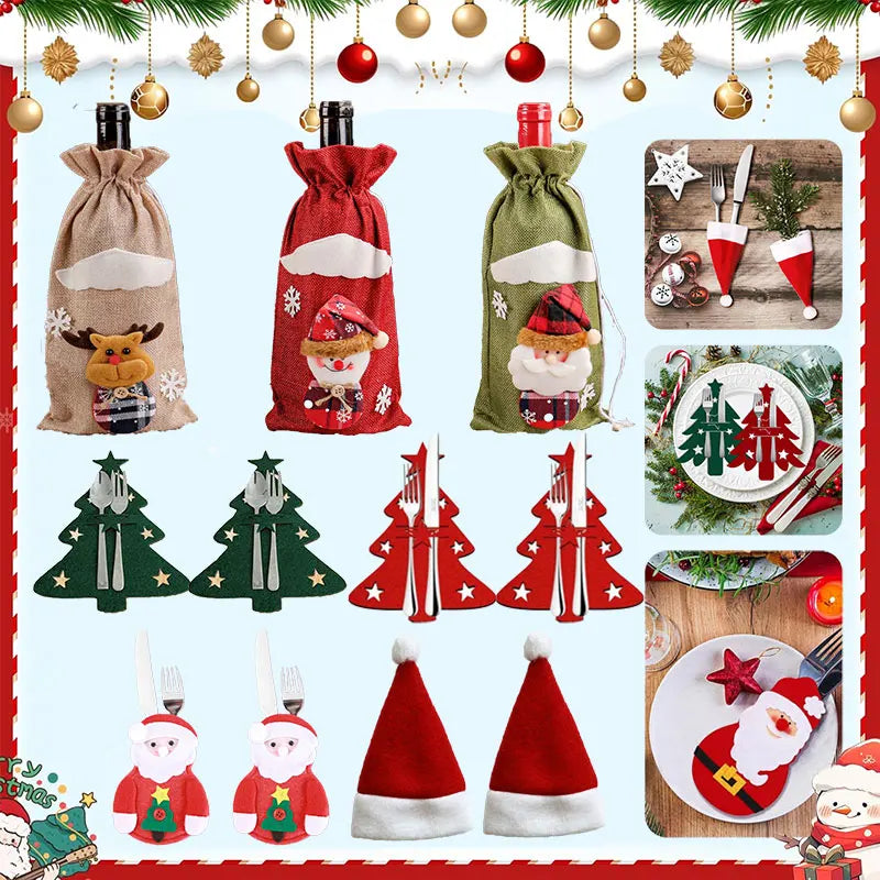 Festliche Besteckhalter und Weinabdeckung für Ihre Weihnachtsfeier