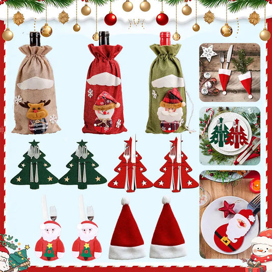 Festliche Besteckhalter und Weinabdeckung für Ihre Weihnachtsfeier