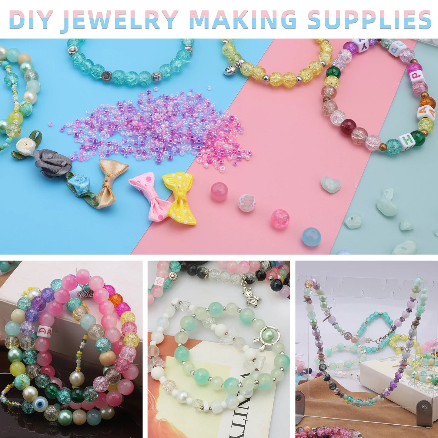 Glasperlen Herzform DIY Schmuck Set für Armband Ohrring Halskette