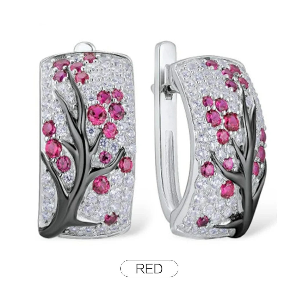 Elegante Blüte Zweig Ohrringe mit Zirkonia für Damen als Geschenk