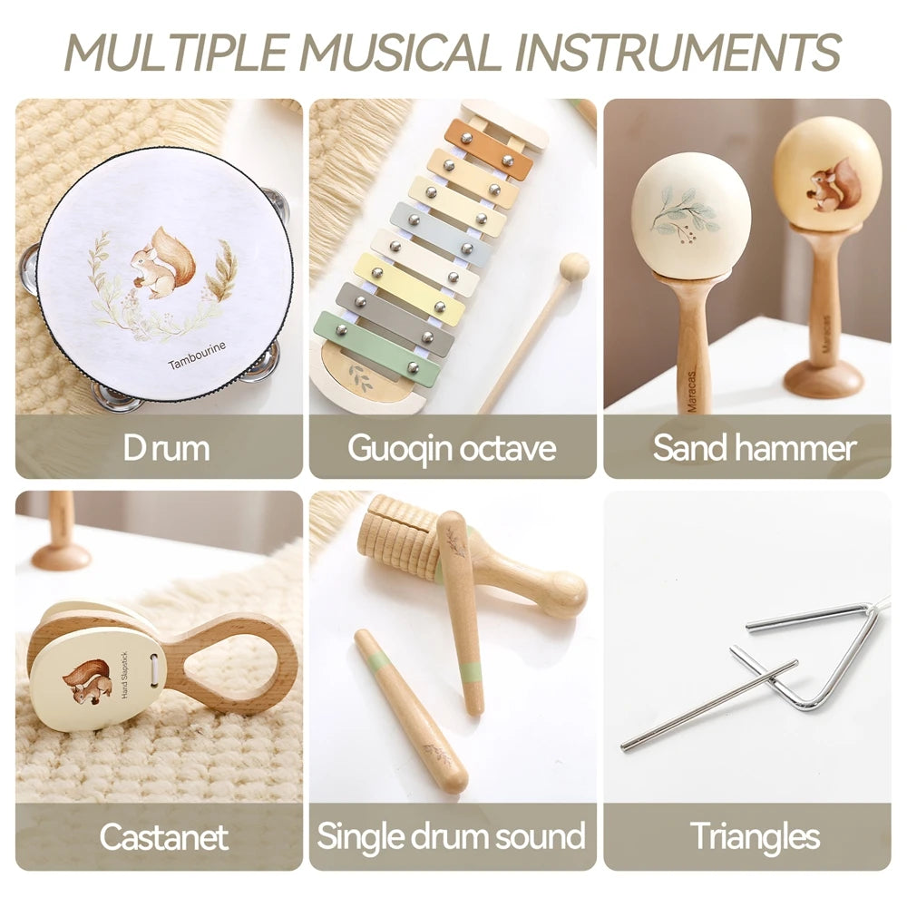 Pädagogisches Holz Musikinstrument Set für Babys - Kleinkinder | Xylophon Trommel